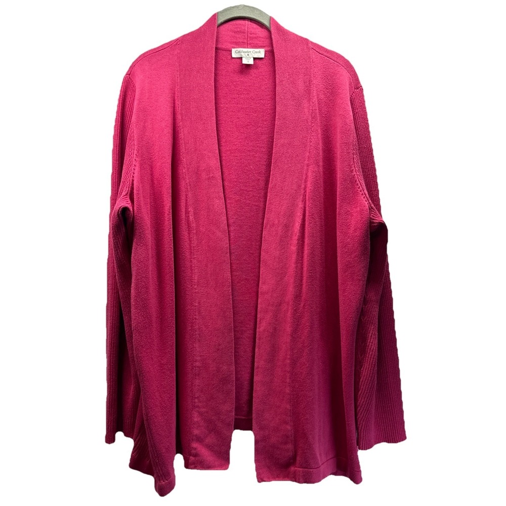 Coldwater Creek Women's Cardigan Sweater Sz 1X Solid Pink Open Long‎ Sleeve Knit